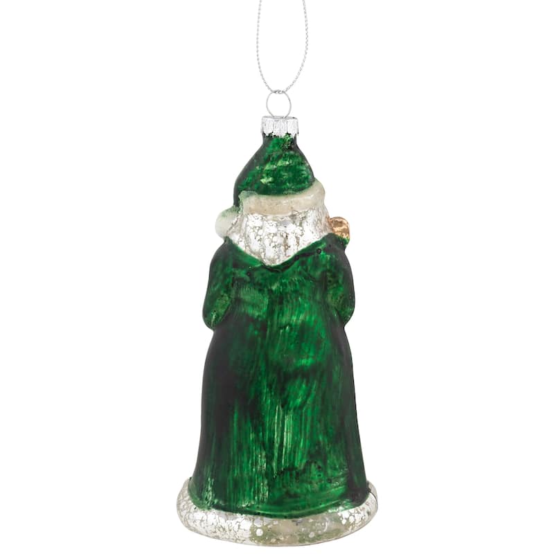 5.5" Nordic Green and Gray Santa Hanging Glass Christmas Ornament