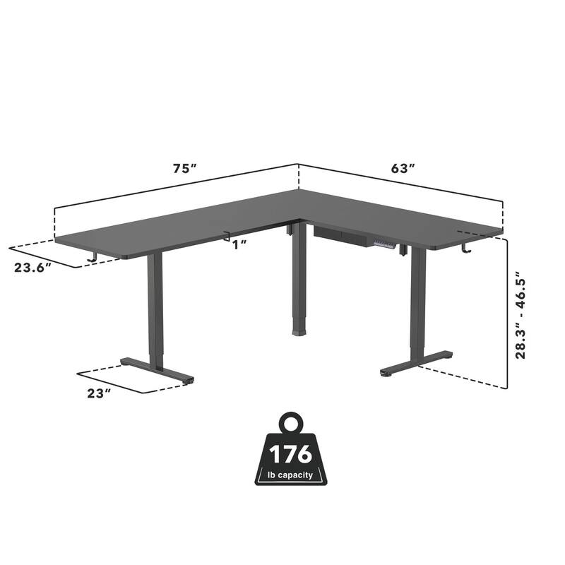 Mount-It! XL 75"W Electric Corner Adjustable Standing Desk, Black (MI-15024)