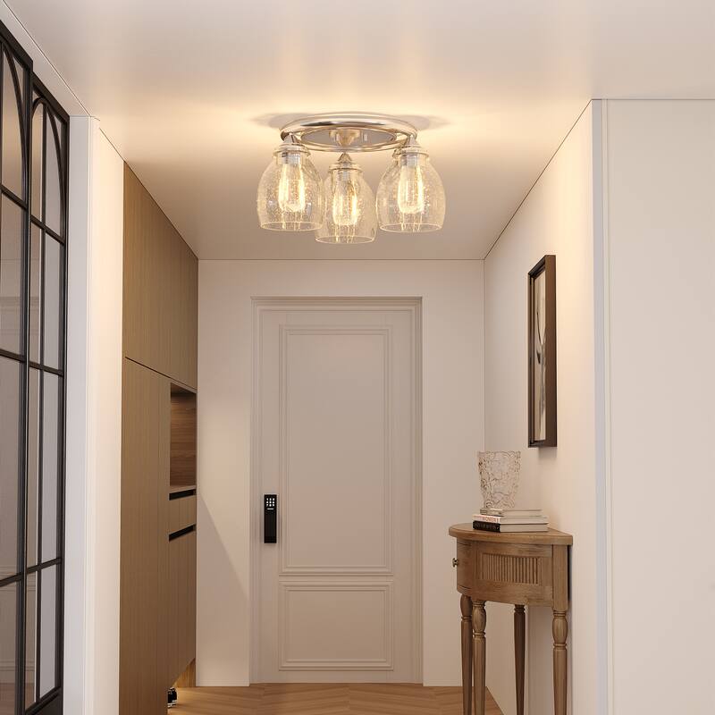 Modern 3-Light Flush Mount Ceiling Light with Clear Bubble Glass