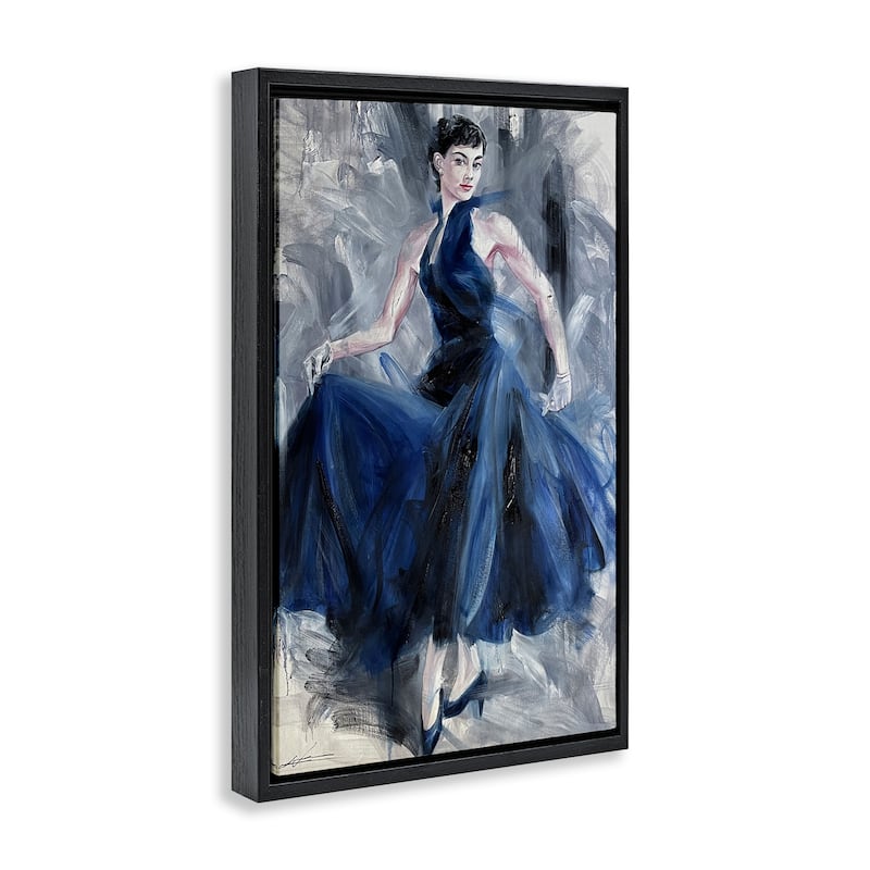 Stupell Stylish Woman in Blue Dress Framed Floater Canvas Wall Art Design By Lucille Lee