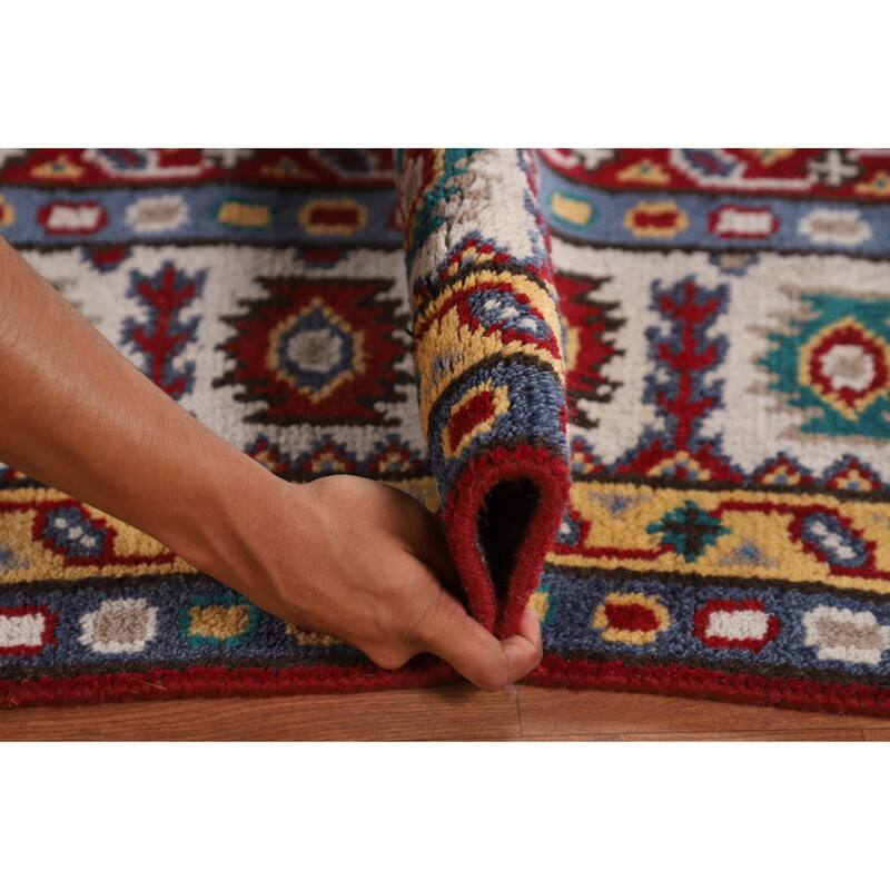 Geometric Kazak Area Rug Handmade Wool Carpet - 8'10" x 11'11"