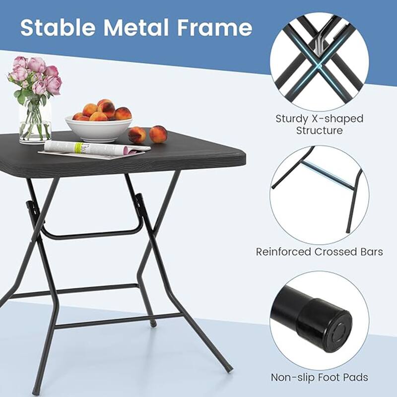 2.6 FT Folding Picnic Table Square Patio Dining Table