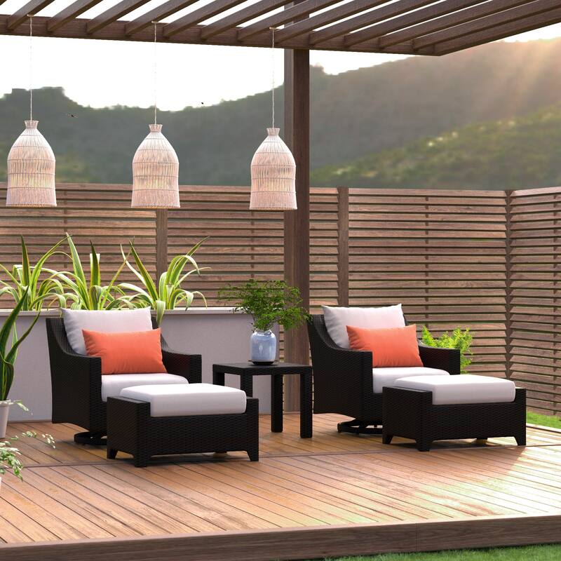 Deco 5 Piece Aluminum Outdoor Patio Motion Club & Ottoman Set