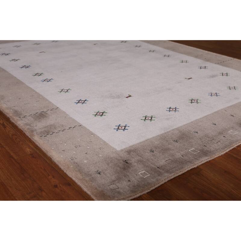 Hand Knotted Oriental 100% Wool Carpet Tribal Animal Pictorial Greys & Charcoal Gabbeh Area Rug - 7' 5'' X 5' 5''