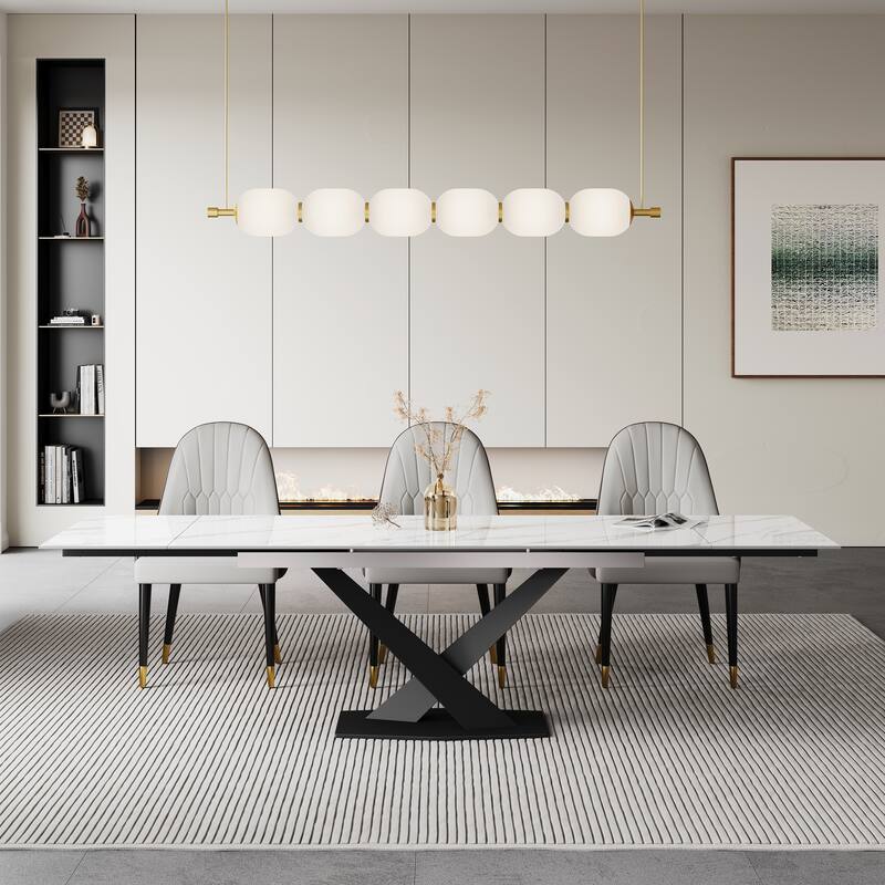 9 - Piece 94.48'' Extendable Sintered Stone Dining Table with 8 Chairs Dining Set