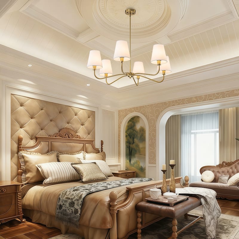 Starsky 6-Light Modern Classic Chandelier with White Linen Shades