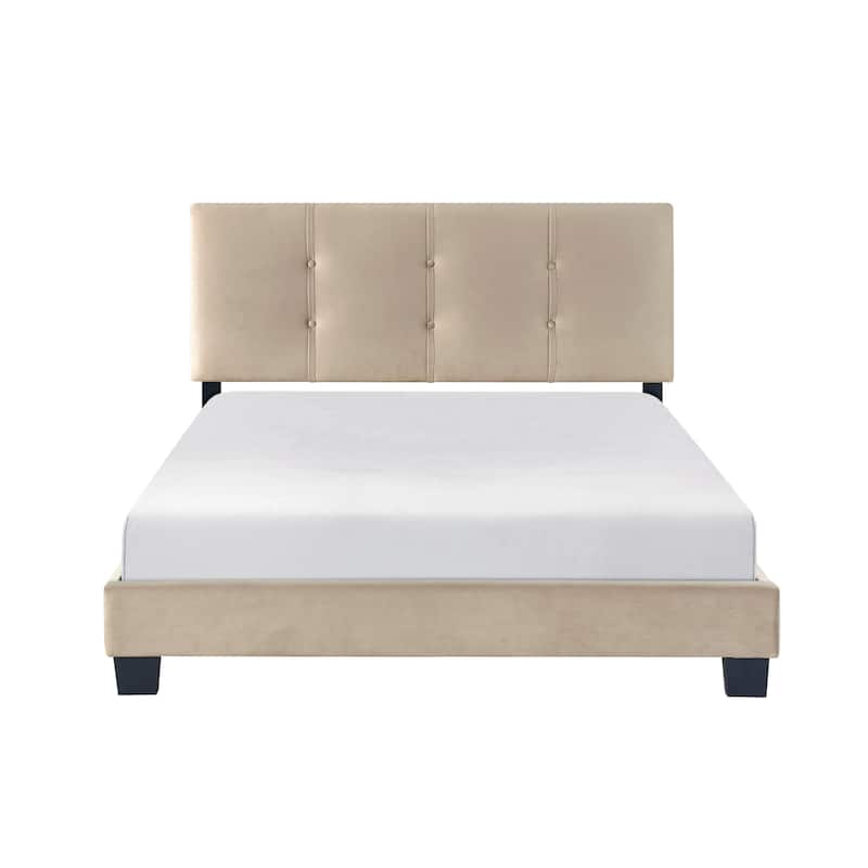 Light Brown Upholstered Solidwood Platform Bed 1pc - Full