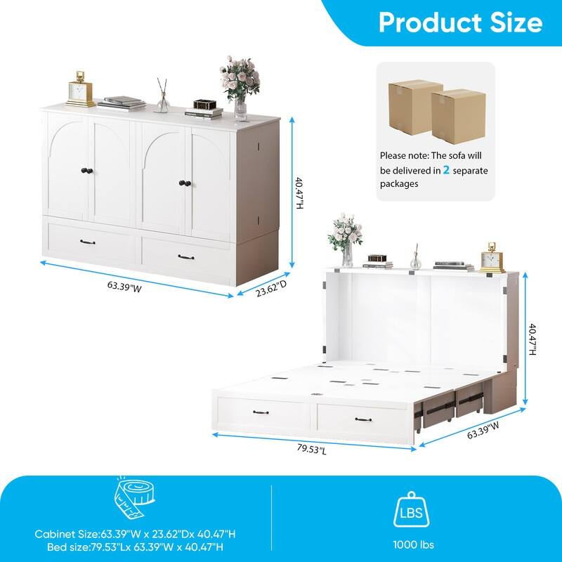 Mixoy Modern Murphy Bed Cabinet Queen Size with Charging,Optional Mattress