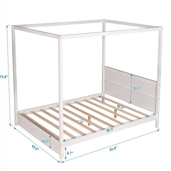 dimension image slide 0 of 4, Modern Canopy Queen/Full Platform Bed with Stylish Headboard and Support Legs