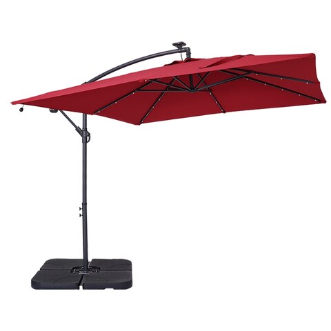 Siavonce Solar Square Patio Offset Umbrella with Base