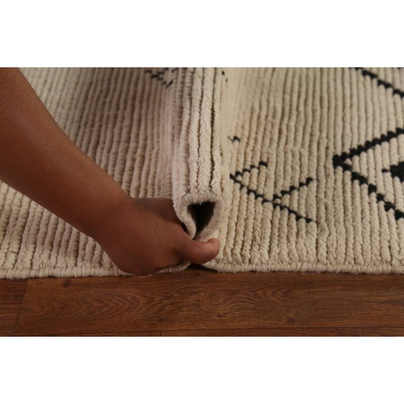 Moroccan Oriental Area Rug Hand-Knotted Beige Geometric Wool Carpet - 8'10"x 12'5"