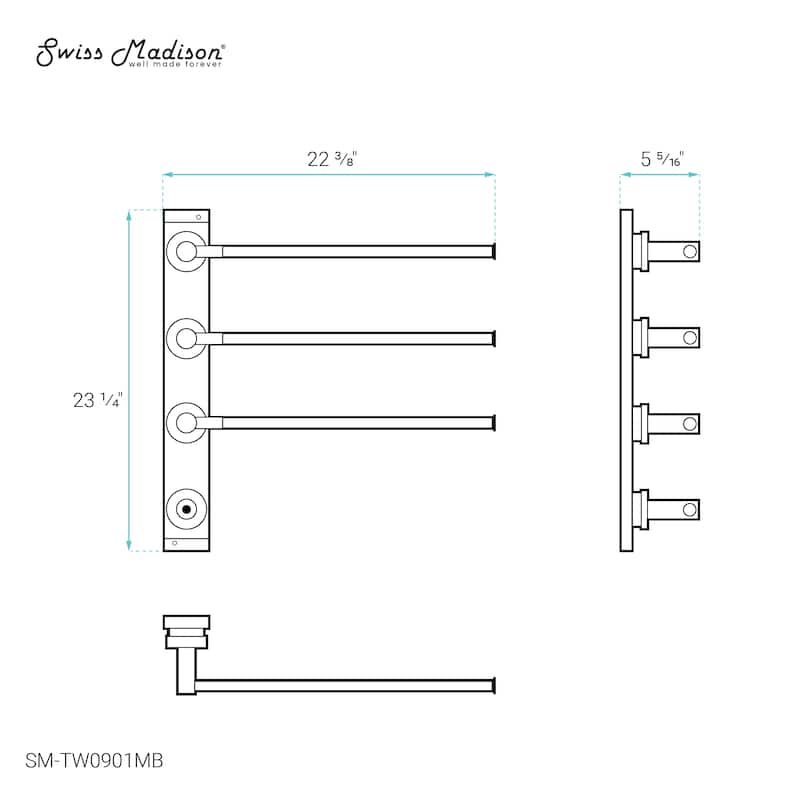 Claire 3-Bar Electric Towel Warmer In Matte Black - 19.69" x 40.94" x 4.45"