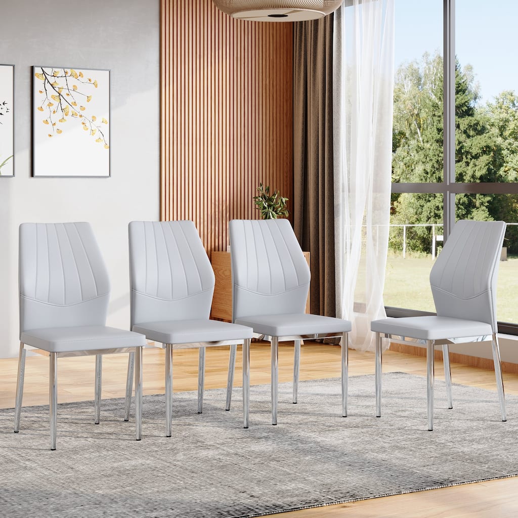 Light Gray Side Chair Reception Chair Meeting Room Chair Set of 4 Kitchen Chair Lounge Chair with Metal Legs