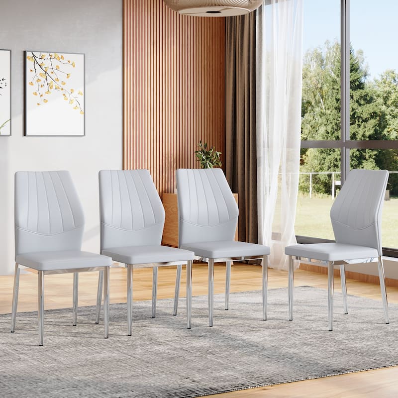 Light Gray Side Chair Reception Chair Meeting Room Chair Set of 4 Kitchen Chair Lounge Chair with Metal Legs - Light Gray Silver