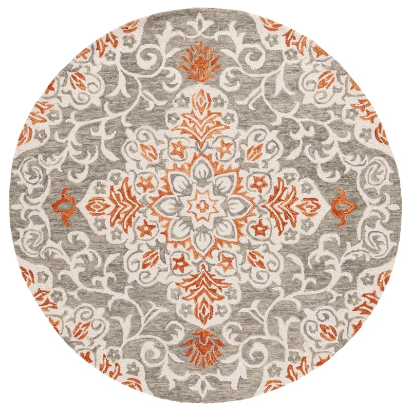 SAFAVIEH Handmade Metro Justyne French Country Wool Rug - 6' Round - Grey/Rust