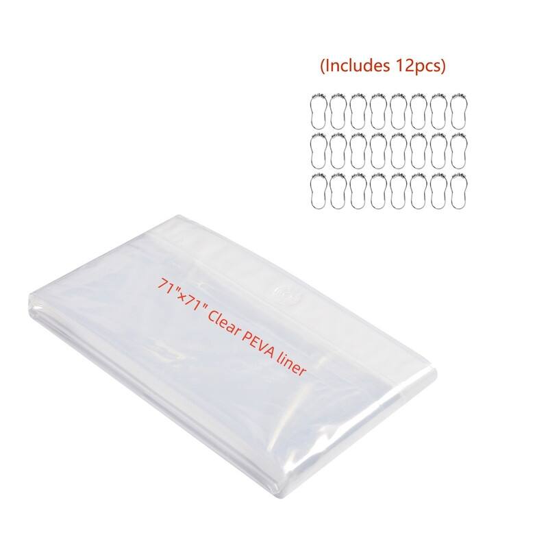 Utopia Alley 71x71inch 3G Clear PEVA Shower Liner - with Rust-Proof Stainless Steel Double Roller Ball Shower Hooks - Chrome