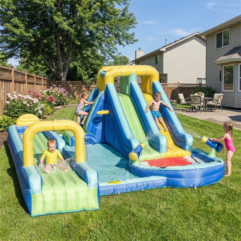 Oxford Cloth Shark Theme Dual Slide Inflatable Water Bounce Castle In Blue With Climbing Wall - N/A