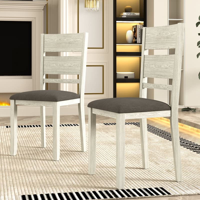 VECELO Modern Farmhouse 39" Solid Wood Dining Chairs with Linen Fabric Upholstered Seat