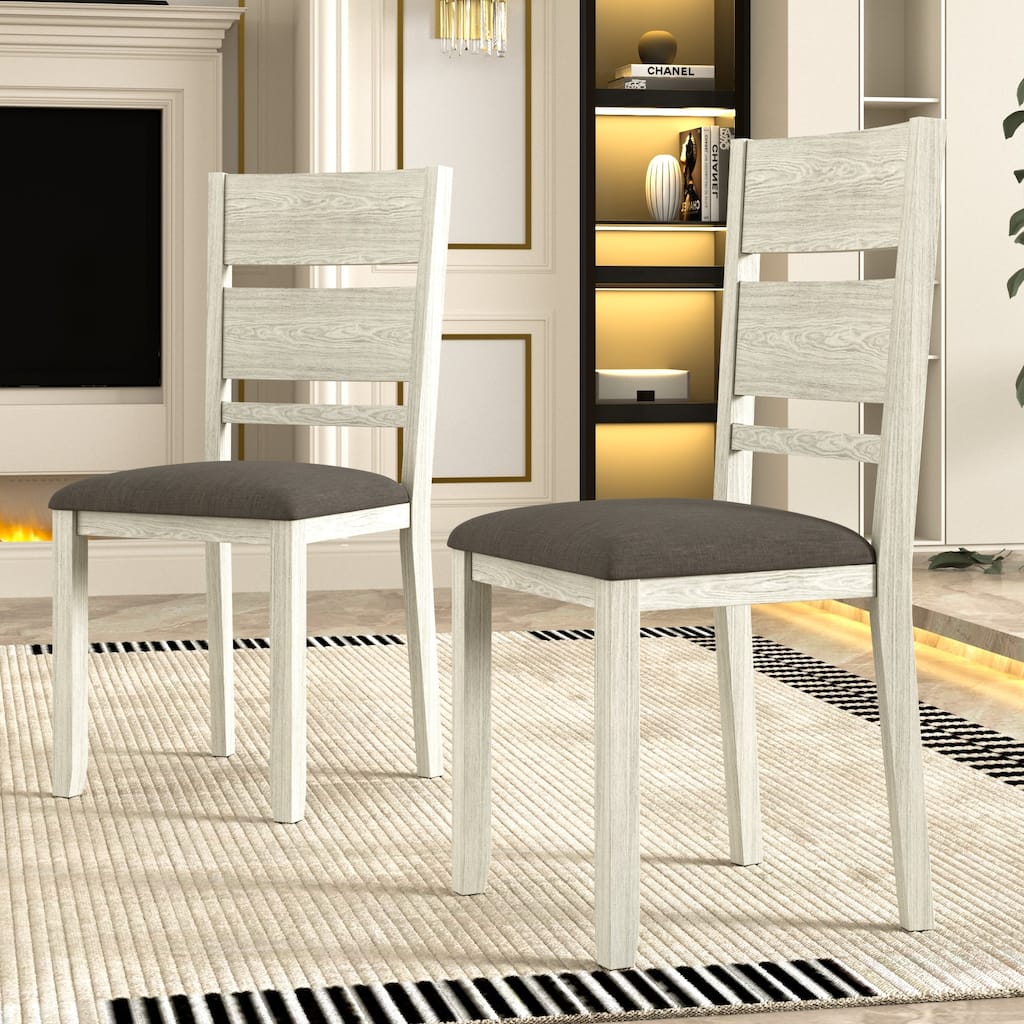 VECELO Modern Farmhouse 39" Solid Wood Dining Chairs with Linen Fabric Upholstered Seat
