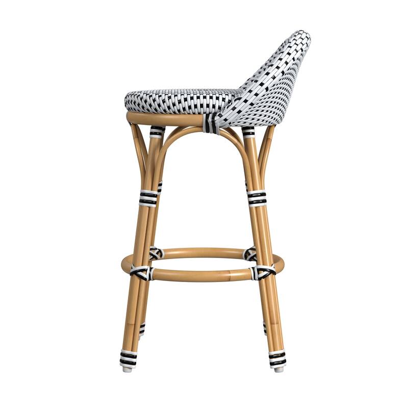 Tobias Outdoor Rattan and Metal Low Back Counter Stool