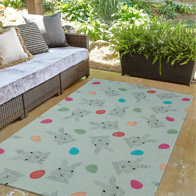 Bunnies and Eggs Easter Chenille Indoor/Outdoor Rug