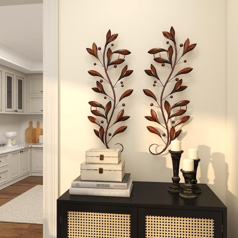 Metal Leaf Vine Home Wall Decor - Set of 2 Brown - Roche River Decor