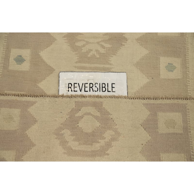 Hand Woven Oriental 100% Wool Carpet Southwestern Tribal Beige & Ivories Kilim Runner Rug - 9' 10'' X 2' 6''