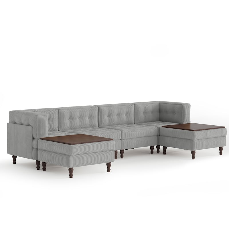 Oversized Modular Sectional Corduroy Fabric Tufted Sofa
