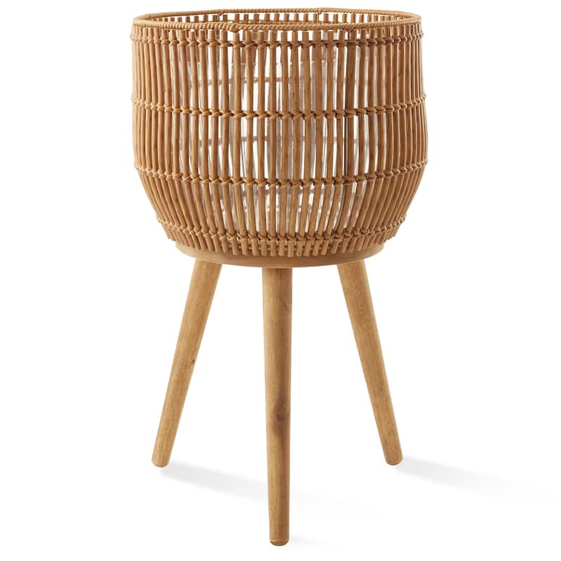 Indoor Planter with Stand Large Rattan Basket for Plants and Flowers - Natural