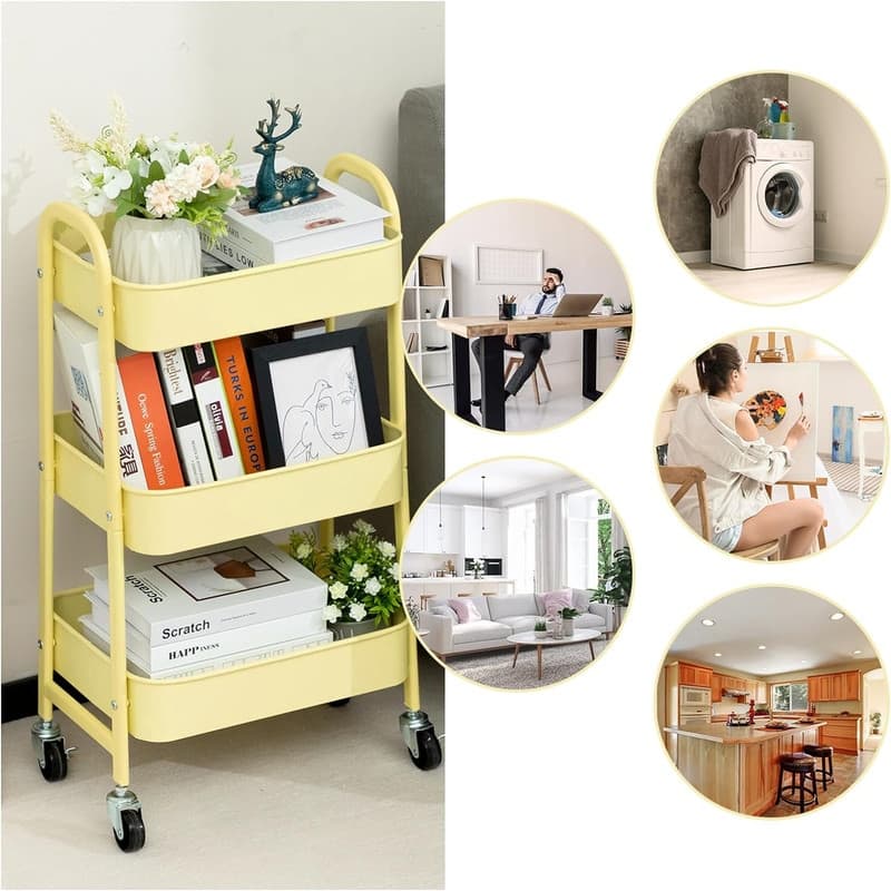 3 Tier Metal Utility Cart - 11.42"D x 15.35"W x 30"H