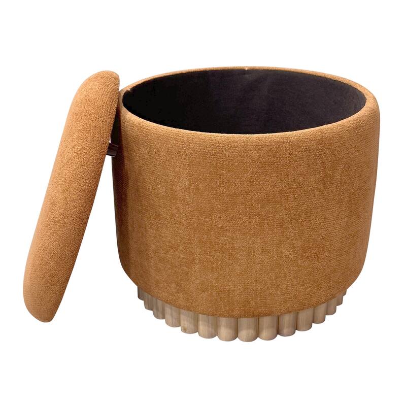 Modern Fabric and Solid Wood Round Storage Ottoman