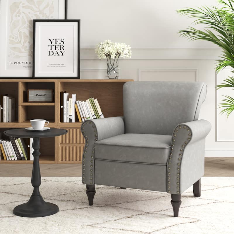 Rolled Armrests PU Accent Chair with Nailhead Trim - Grey