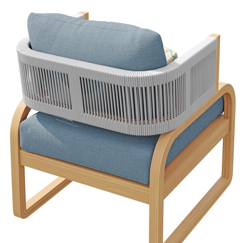 Corvus Rocio Acacia Outdoor Club Chair with Sunbrella Pillow - Blue