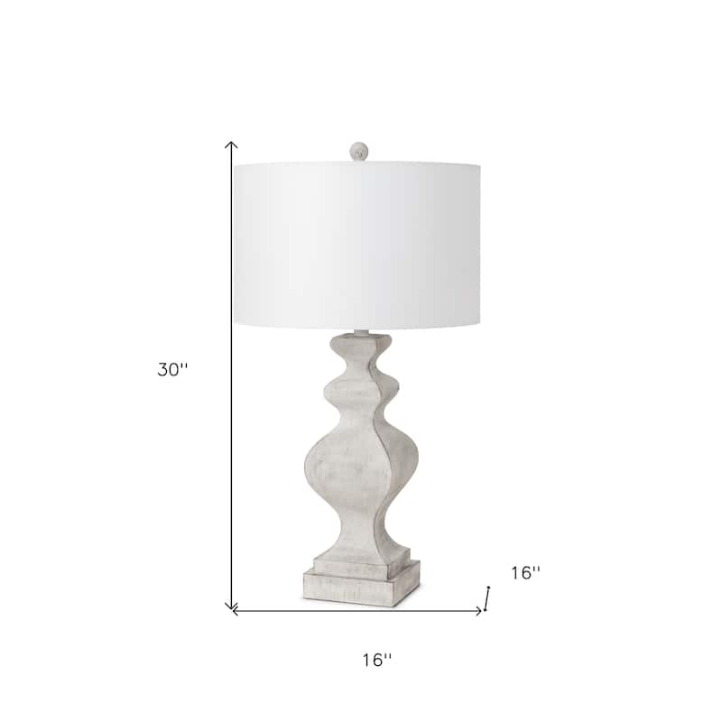 HomeRoots Set of Two 30" Distressed White Table Lamp USB With White Cone Shade - 16' X '30' X '16