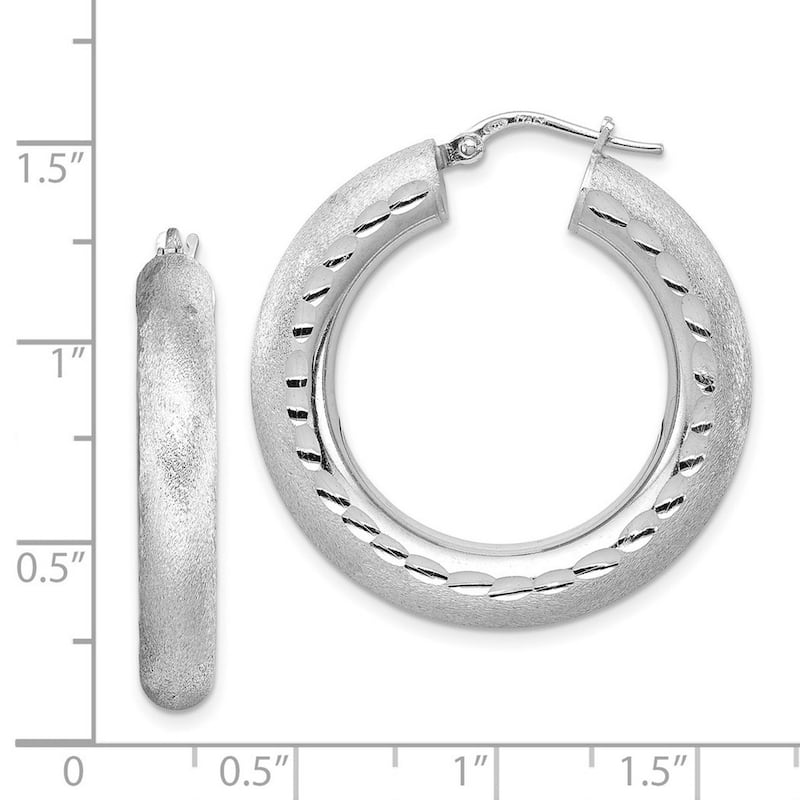Curata 925 Sterling Silver 30x4mm Rhodium Plated Diamond-cut Satin Hoop Earrings