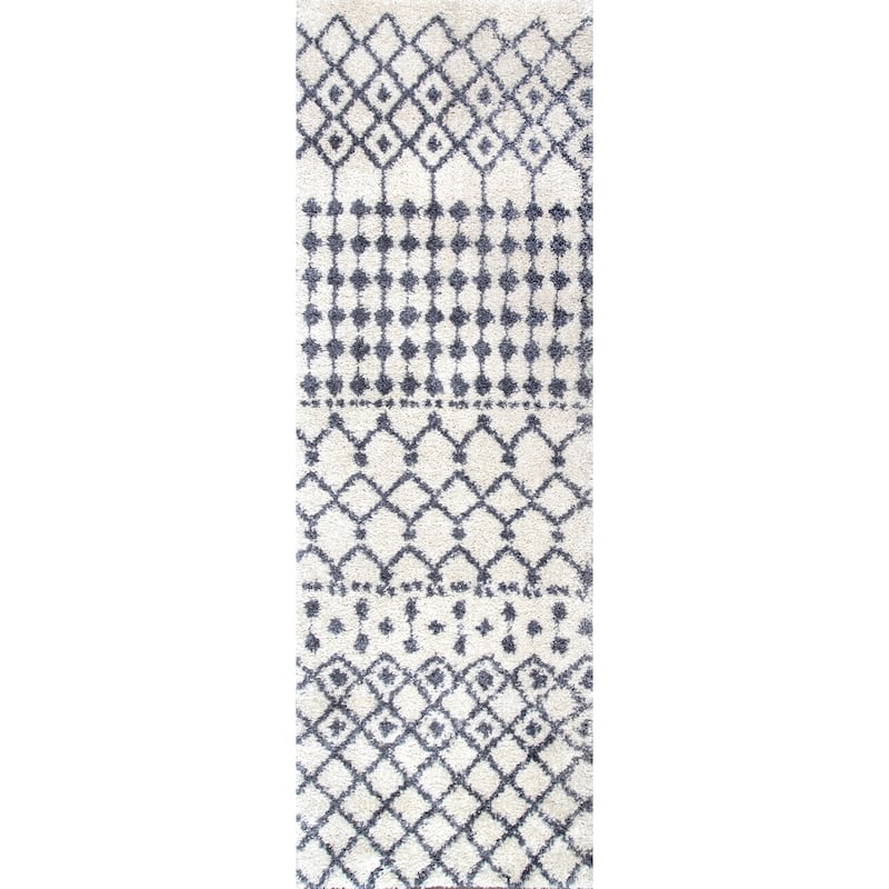 Nuloom Beige Geometric Moroccan Trellis Shag Rug
