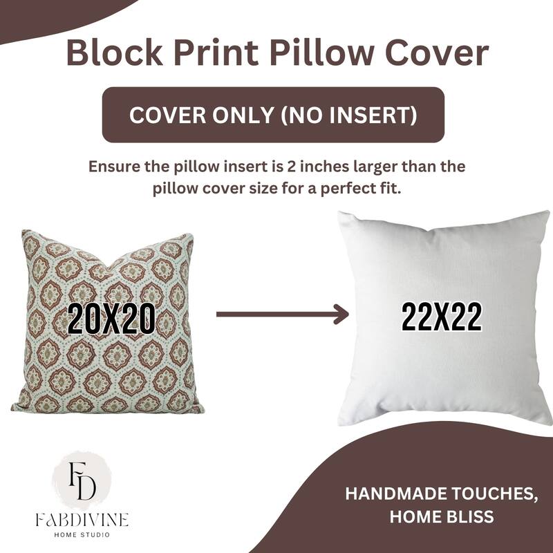 Fabdivine Decorative Floral Pillowcase Handmade Linen Block Print Accent for Sofa Kids Bed Rust Spring Décor, Sadabahar