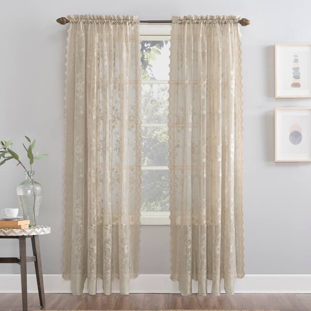No. 918 Alison Floral Lace Sheer Rod Pocket Curtain Panel, Single Panel