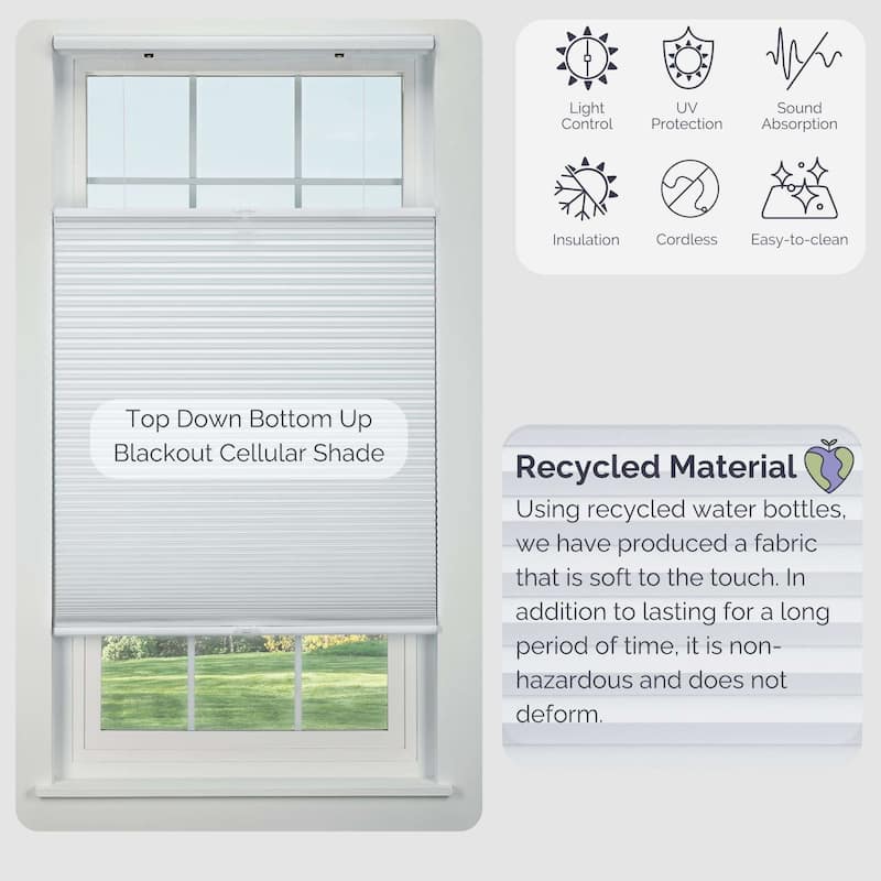 Linen Avenue Cordless Cellular Top Down Bottom Up Blackout Shade, Seashell (Arrives 1/4" Narrower)