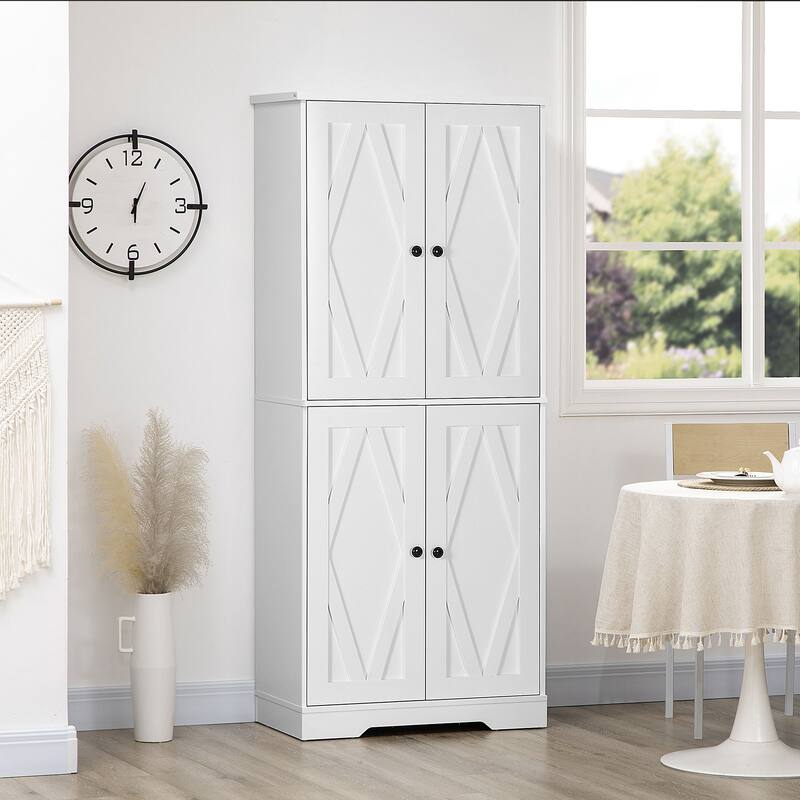 Modern Kitchen Pantry Cabinet with Adjustable Shelves and Barn Doors, Tall Storage Cabinet Buffet with Dust-Proof Doors