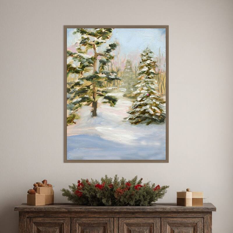 Trees in Winter by Sandra Iafrate Framed Canvas Wall Art Print - Sylvie Dark Gold