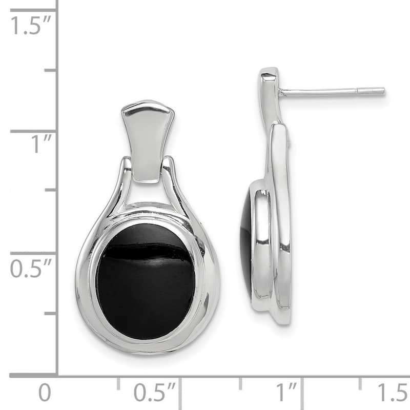 Curata 925 Sterling Silver Oval Simulated Onyx Dangle Earrings 28x15mm