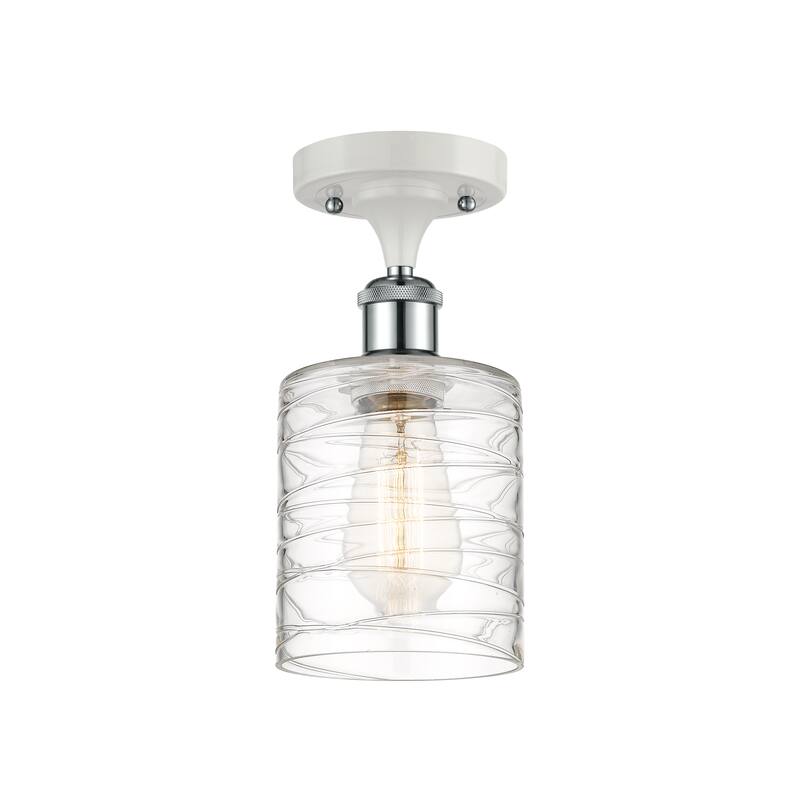 Innovations Lighting Ballston Cobbleskill - 1 Light 5" Semi-Flush Mount - Deco Swirl/White and Polished Chrome