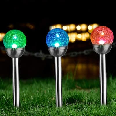 Soltoostar Solar 3 Pack Crackled Glass Ball LED Ligjht