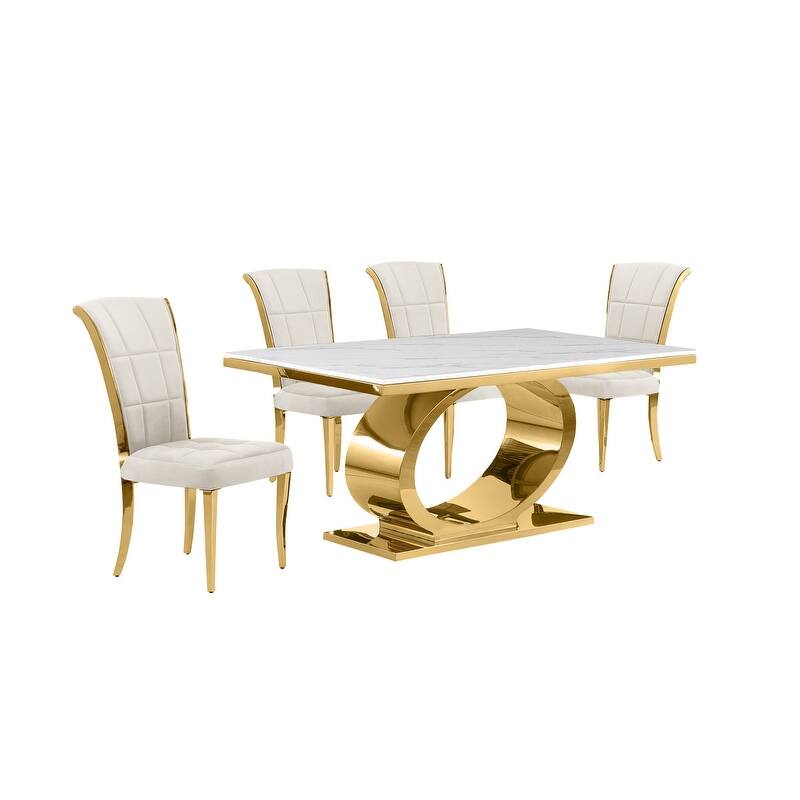 Best Quality Furniture D430/1-SC320-7 Dining Set with 68" White Marble Top