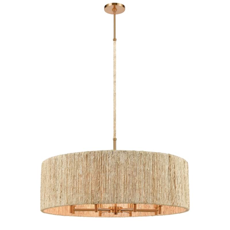 Abaca Rope Chandelier in Satin Brass - 33-inch Drum