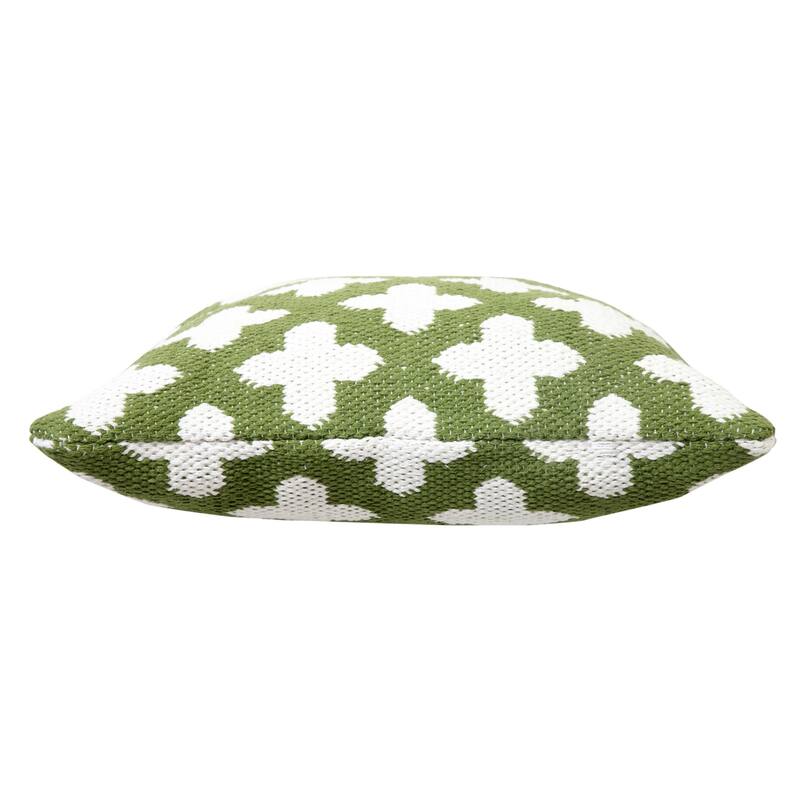 HomeRoots 20" X 20" Green And White 100% Cotton Geometric Zippered Pillow