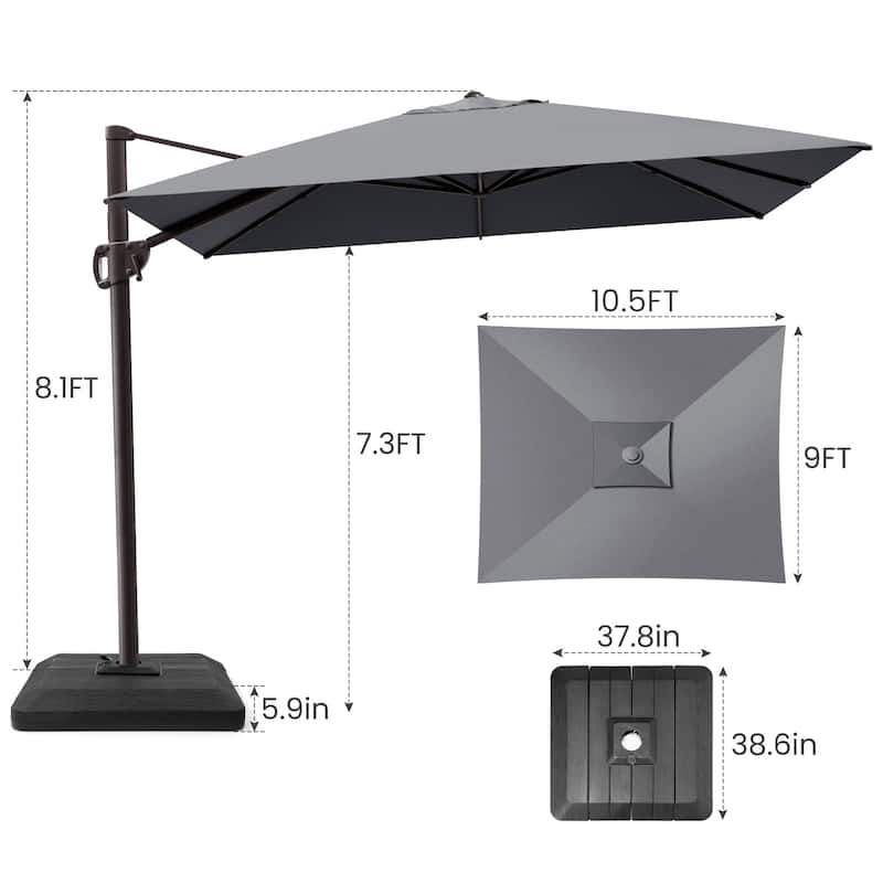 9 x 10.5 FT Outdoor Patio Umbrella Cantilever-Offset Umbrella with 4-Piece Fillable Weighted Base