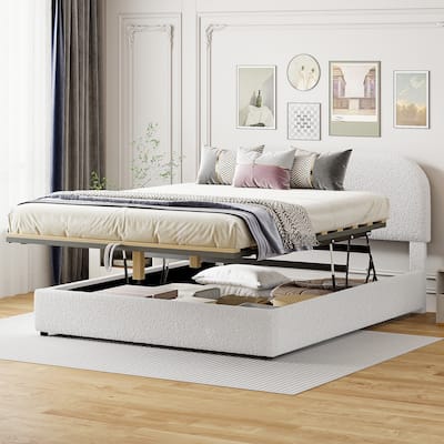 Teddy Fleece Queen Size Upholstered Platform Bed with Hydraulic Storage System