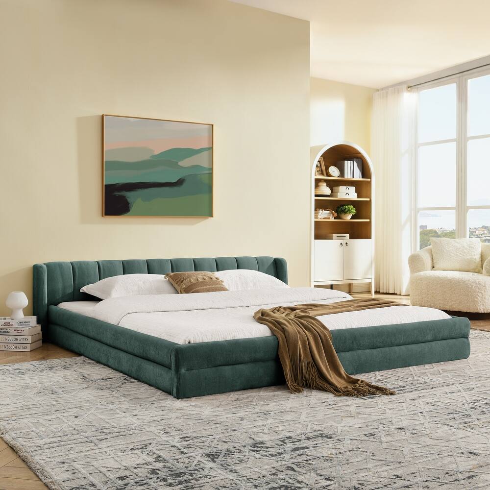 Luxurious King Upholstered Bed Frame with Sturdy Headboard